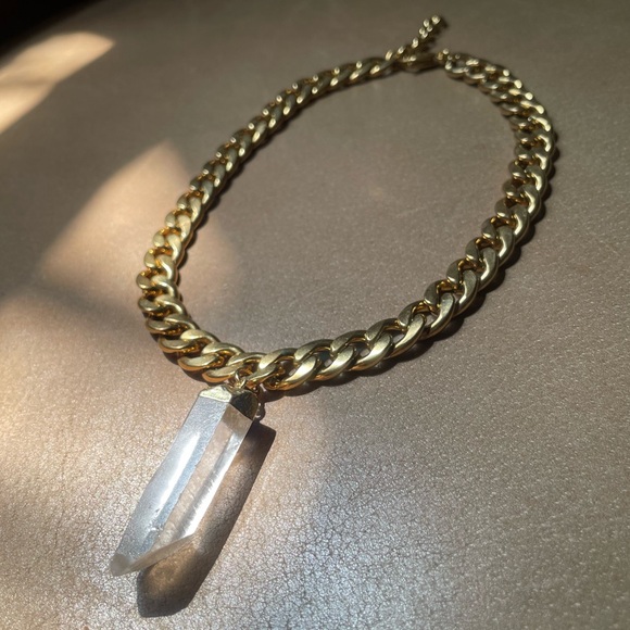 💎 Quartz crystal stone chunky curb chain necklace gold statement layering boho - Picture 5 of 9